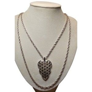 VTG Crown Trifari Silver Tone Double Twist Chain Modernist Diamond Cut Pendant